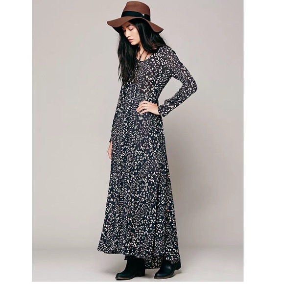 Free People First Kiss Maxi Dress Black Leopard Animal
Print Flowy Long Boho XS - Picture 3 of 8